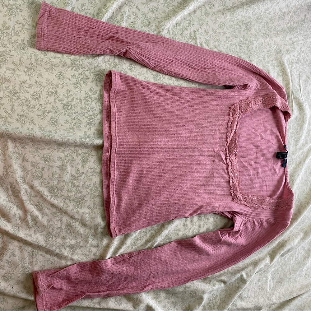 Pink long sleeve with lace border